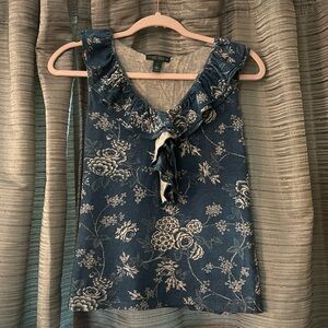 Ralph Lauren Ruffle Floral Print Tank. Size: S. Color: Blue and White.